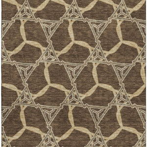 HomeRoots 8' X 10' Brown and Beige Geometric Washable Area Rug - Durable, Stain-Resistant with UV Protection! 675970