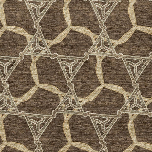 HomeRoots 9' x 12' Stylish Brown and Beige Geometric Area Rug - Washable, UV Protected, Durable for High-Traffic Spaces 675971