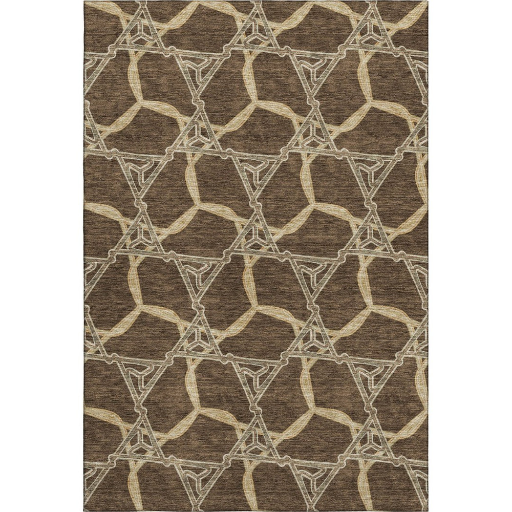 HomeRoots 10' Geometric Brown & Beige Washable Area Rug – Durable, Stain-Resistant, UV Protected Design! 675972