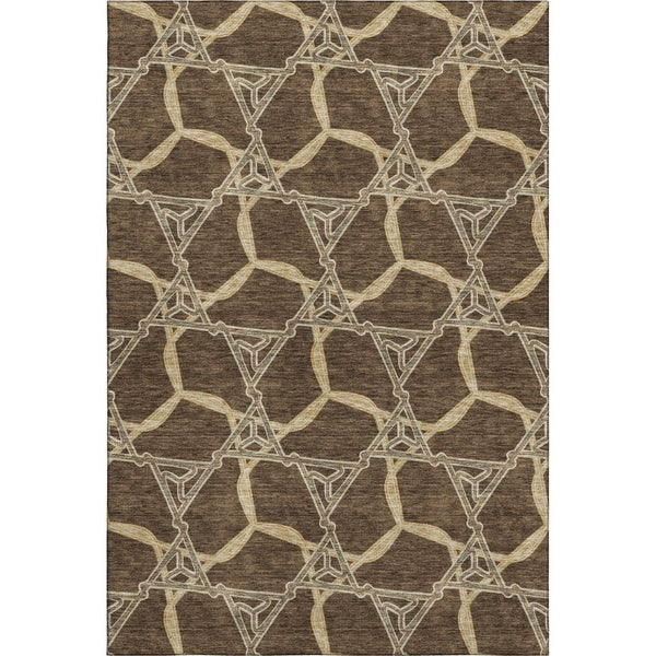 HomeRoots 10' Geometric Brown & Beige Washable Area Rug – Durable, Stain-Resistant, UV Protected Design! 675972