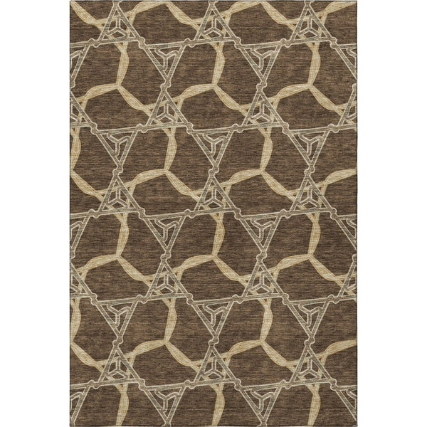 HomeRoots 10' Geometric Brown & Beige Washable Area Rug – Durable, Stain-Resistant, UV Protected Design! 675972