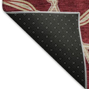 HomeRoots 8' Burgundy and Gray Geometric Washable Round Rug – Durable, UV-Protected, Stylish for Any Space! 675975