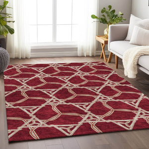 HomeRoots 8' X 10' Stylish Burgundy & Gray Geometric Area Rug – Washable, UV-Protected & Stain Resistant! 675976