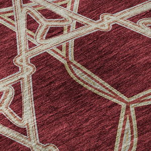 HomeRoots 8' X 10' Stylish Burgundy & Gray Geometric Area Rug – Washable, UV-Protected & Stain Resistant! 675976