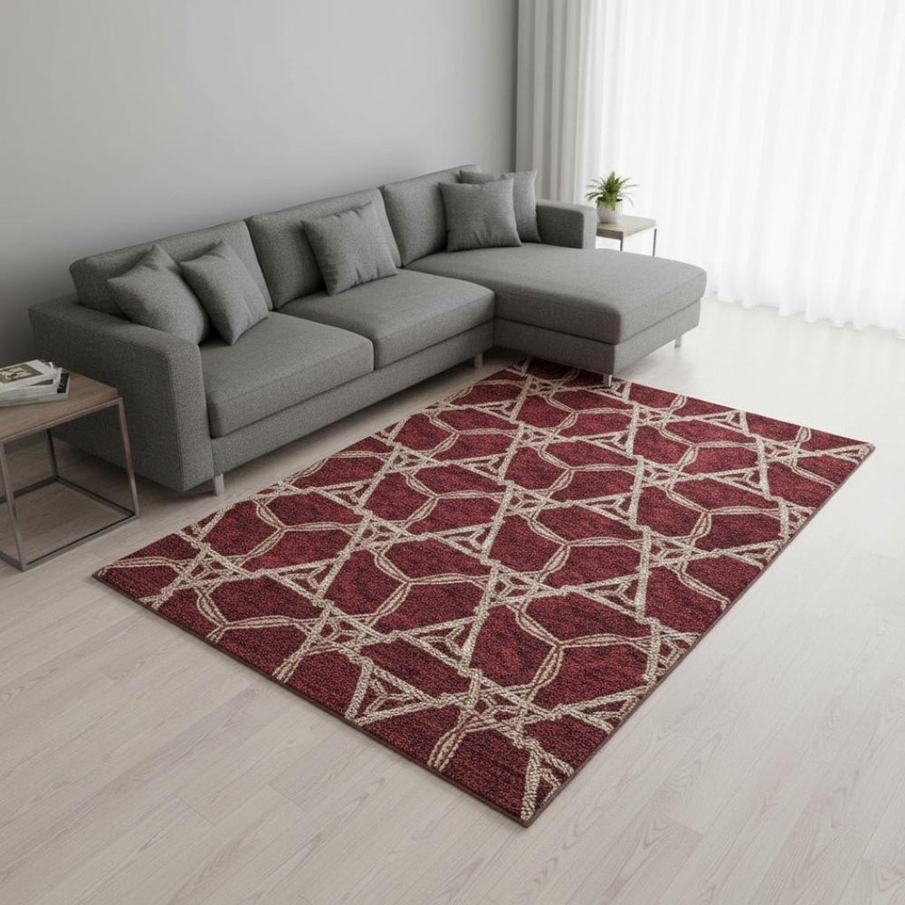 HomeRoots 9' X 12' Burgundy and Gray Geometric Area Rug - Washable, UV Protected, Kid & Pet Friendly Design! 675977