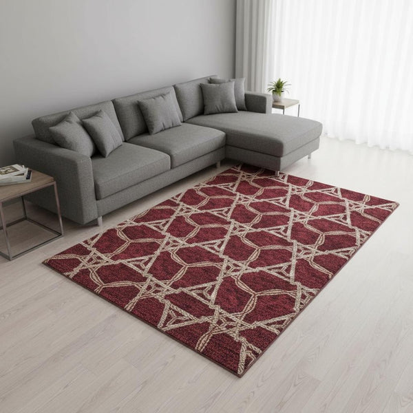 HomeRoots 9' X 12' Burgundy and Gray Geometric Area Rug - Washable, UV Protected, Kid & Pet Friendly Design! 675977