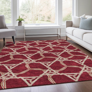 HomeRoots 9' X 12' Burgundy and Gray Geometric Area Rug - Washable, UV Protected, Kid & Pet Friendly Design! 675977