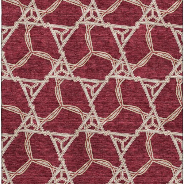 HomeRoots 9' X 12' Burgundy and Gray Geometric Area Rug - Washable, UV Protected, Kid & Pet Friendly Design! 675977