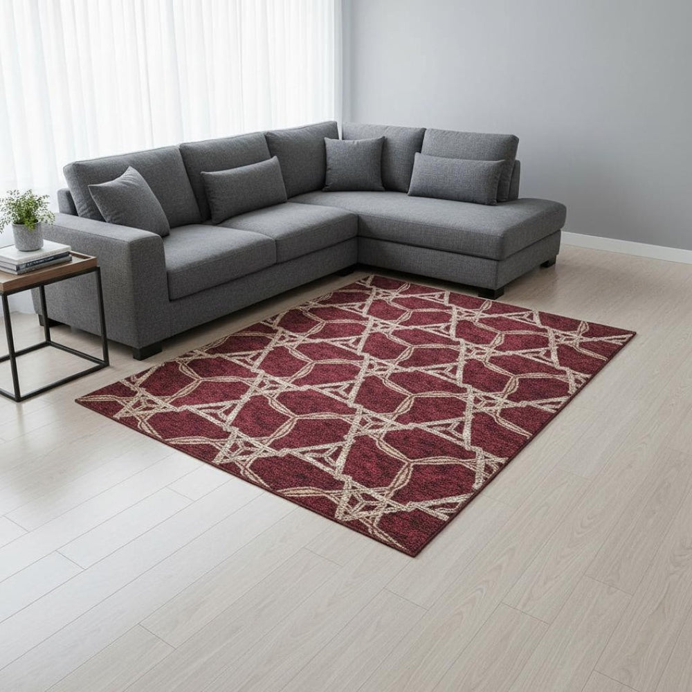 HomeRoots 10' X 14' Burgundy & Gray Geometric Washable Area Rug with UV Protection for Modern Homes 675978