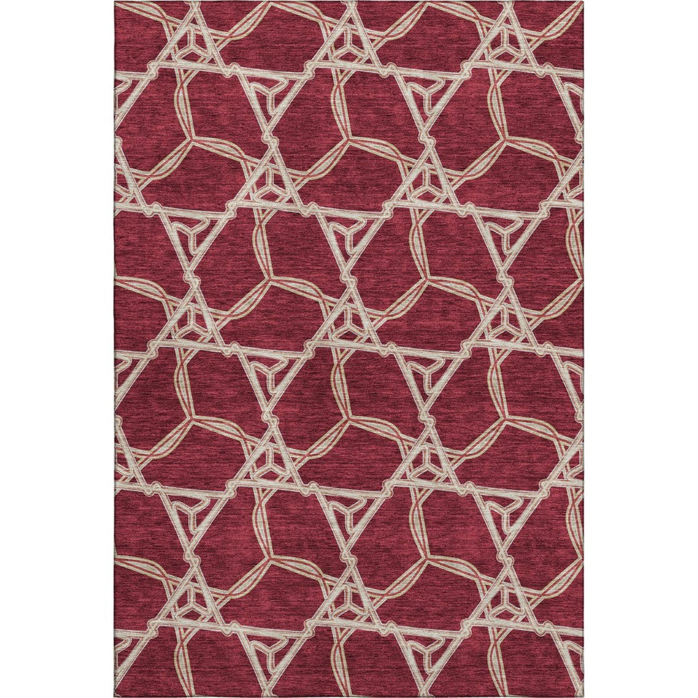 HomeRoots 10' X 14' Burgundy & Gray Geometric Washable Area Rug with UV Protection for Modern Homes 675978