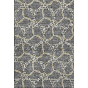 HomeRoots 5' X 8' Charcoal Gold Ivory Geometric Area Rug – Washable, Stain-Resistant & UV Protected for Homes 675980