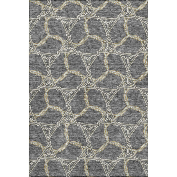HomeRoots 5' X 8' Charcoal Gold Ivory Geometric Area Rug – Washable, Stain-Resistant & UV Protected for Homes 675980