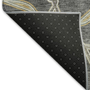 HomeRoots 5' X 8' Charcoal Gold Ivory Geometric Area Rug – Washable, Stain-Resistant & UV Protected for Homes 675980