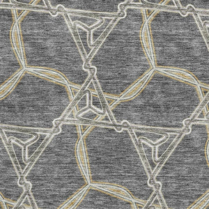 HomeRoots 5' X 8' Charcoal Gold Ivory Geometric Area Rug – Washable, Stain-Resistant & UV Protected for Homes 675980