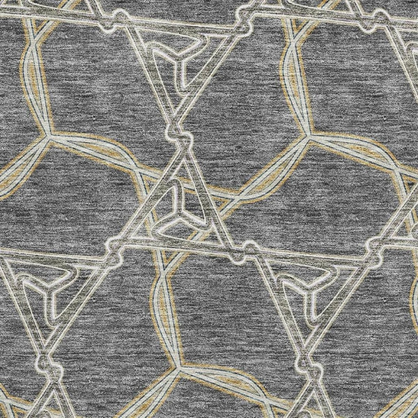HomeRoots 5' X 8' Charcoal Gold Ivory Geometric Area Rug – Washable, Stain-Resistant & UV Protected for Homes 675980