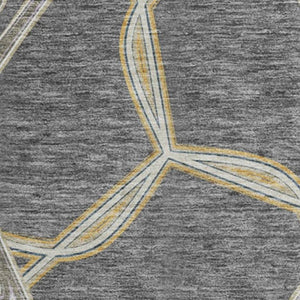 HomeRoots 8' Charcoal Gold Ivory Geometric Round Rug – Durable, Washable & UV-Protected for High-Traffic Areas 675981