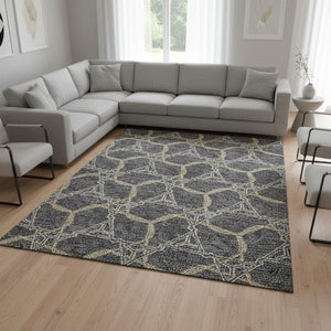 HomeRoots 8' X 10' Modern Charcoal Gold Ivory Geometric Washable Area Rug with UV Protection & Durability 675982