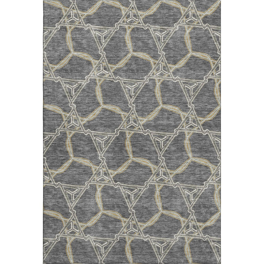 HomeRoots 8' X 10' Modern Charcoal Gold Ivory Geometric Washable Area Rug with UV Protection & Durability 675982