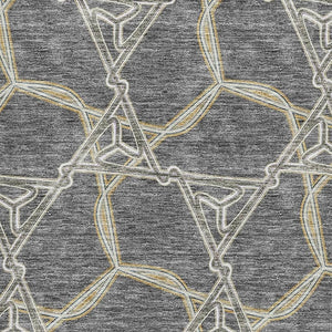 HomeRoots 8' X 10' Modern Charcoal Gold Ivory Geometric Washable Area Rug with UV Protection & Durability 675982