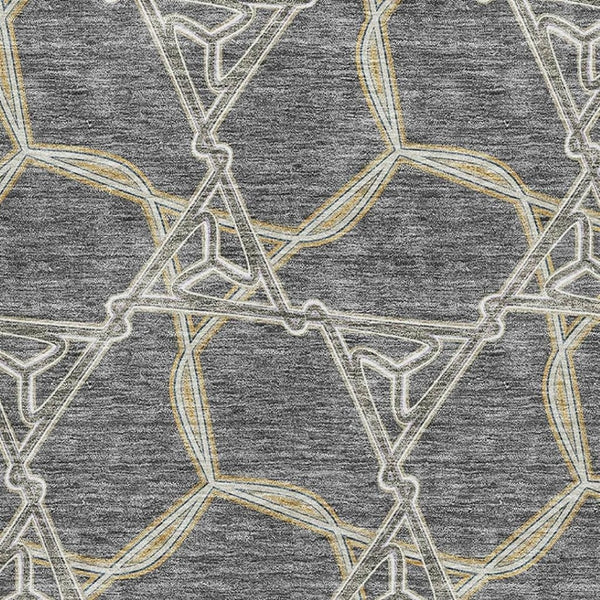 HomeRoots 8' X 10' Modern Charcoal Gold Ivory Geometric Washable Area Rug with UV Protection & Durability 675982