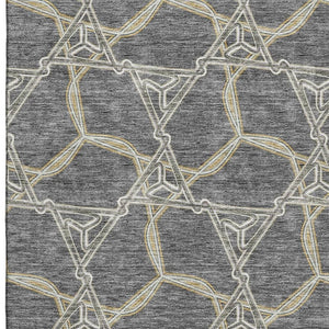HomeRoots 8' X 10' Modern Charcoal Gold Ivory Geometric Washable Area Rug with UV Protection & Durability 675982