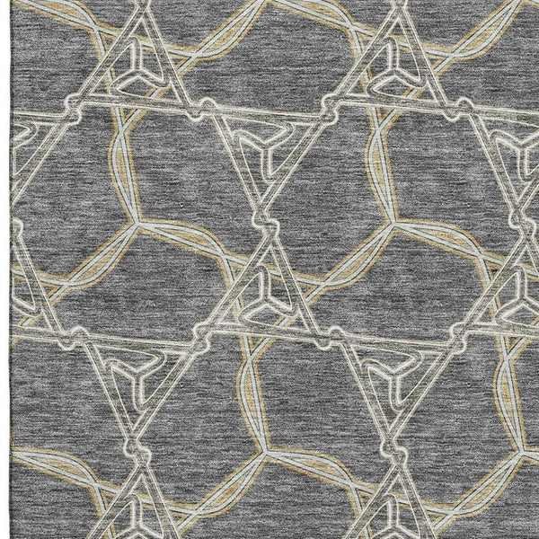 HomeRoots 8' X 10' Modern Charcoal Gold Ivory Geometric Washable Area Rug with UV Protection & Durability 675982