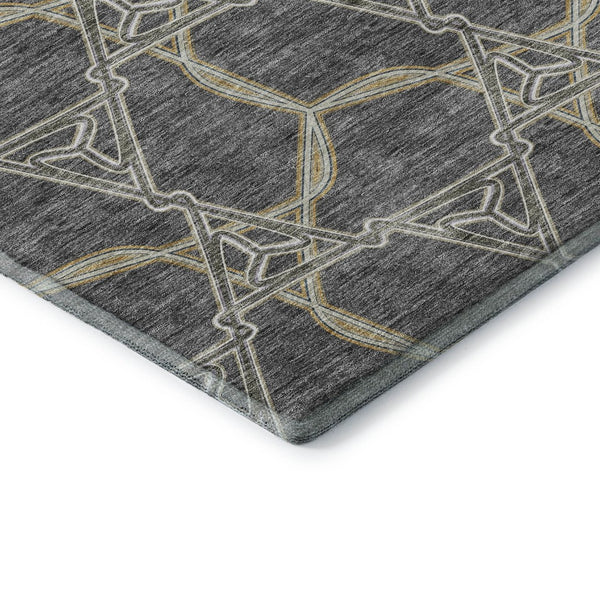 HomeRoots 9' X 12' Charcoal Gold Ivory Geometric Area Rug - Washable, UV Protected, Perfect for High-Traffic Spaces 675983