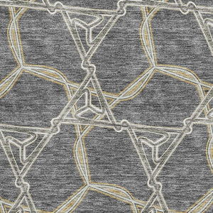HomeRoots 9' X 12' Charcoal Gold Ivory Geometric Area Rug - Washable, UV Protected, Perfect for High-Traffic Spaces 675983