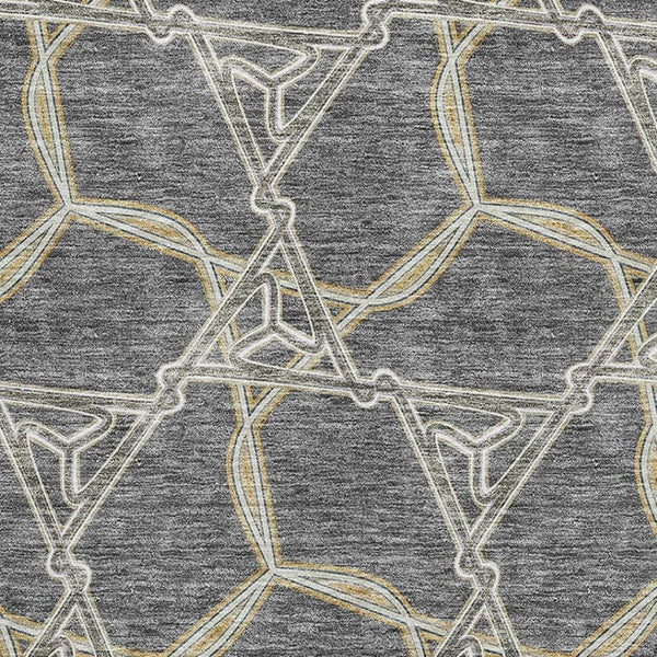 HomeRoots 9' X 12' Charcoal Gold Ivory Geometric Area Rug - Washable, UV Protected, Perfect for High-Traffic Spaces 675983