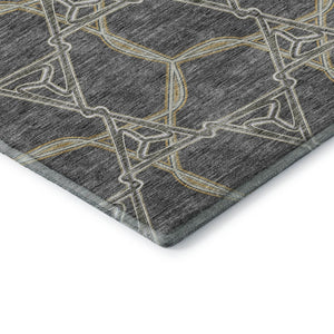 HomeRoots 10' X 14' Charcoal Gold Ivory Geometric Area Rug - Washable, Durable, UV-Resistant, Perfect for Homes! 675984