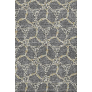 HomeRoots 10' X 14' Charcoal Gold Ivory Geometric Area Rug - Washable, Durable, UV-Resistant, Perfect for Homes! 675984