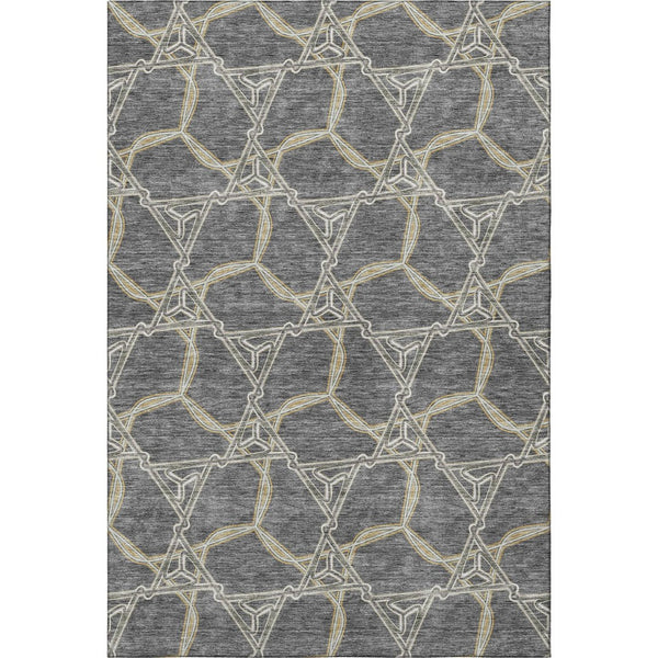 HomeRoots 10' X 14' Charcoal Gold Ivory Geometric Area Rug - Washable, Durable, UV-Resistant, Perfect for Homes! 675984