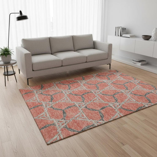 HomeRoots 5' X 8' Coral Beige Taupe Geometric Area Rug - Durable, Washable, UV-Protected for Modern Homes 675986