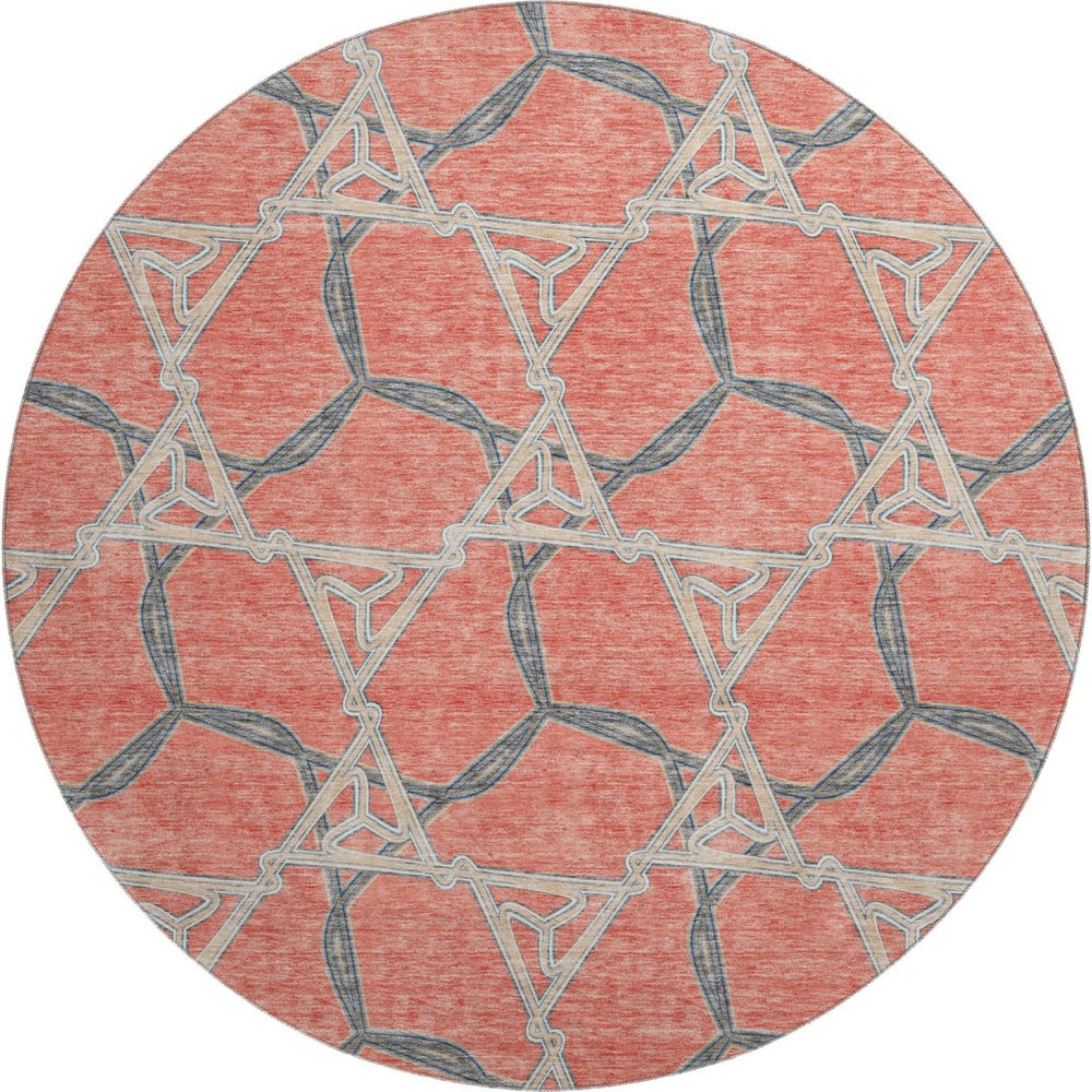 HomeRoots 8' Coral Beige Taupe Geometric Washable Round Rug – Kid & Pet-Friendly, UV Protected, Durable Design 675987