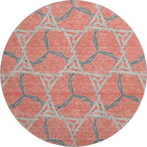 HomeRoots 8' Coral Beige Taupe Geometric Washable Round Rug – Kid & Pet-Friendly, UV Protected, Durable Design 675987
