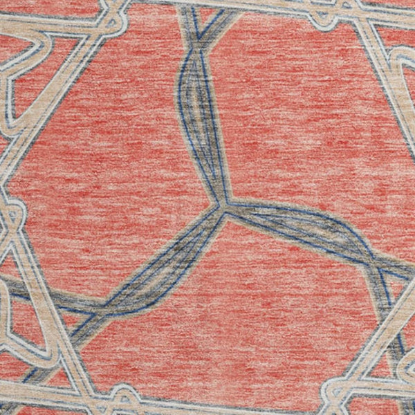 HomeRoots 8' Coral Beige Taupe Geometric Washable Round Rug – Kid & Pet-Friendly, UV Protected, Durable Design 675987