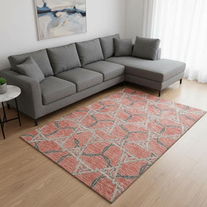 HomeRoots 8' X 10' Coral Beige & Taupe Geometric Washable Area Rug - UV Protected, Stylish & Stain Resistant 675988