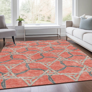 HomeRoots 8' X 10' Coral Beige & Taupe Geometric Washable Area Rug - UV Protected, Stylish & Stain Resistant 675988