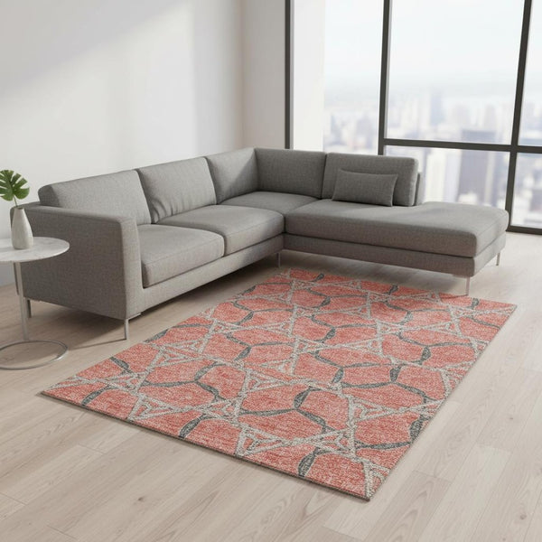 HomeRoots 9' X 12' Coral Beige Taupe Geometric Area Rug - Durable, Stain-Resistant, UV Protected for Style 675989