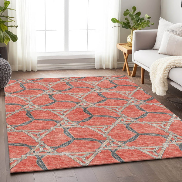HomeRoots 9' X 12' Coral Beige Taupe Geometric Area Rug - Durable, Stain-Resistant, UV Protected for Style 675989