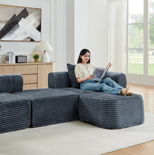English Elm 114" Cloud Sectional Couch with L-Shape Chaise Modular Corduroy Sofa with Movable Ottoman, No Assembly Required, Plush Comfort for Living Spaces Grey W1117P371652