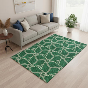 HomeRoots 5' X 8' Stylish Emerald Gray & Beige Geometric Area Rug – Washable, Durable, UV Resistant Design 675992