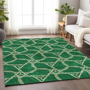 HomeRoots 5' X 8' Stylish Emerald Gray & Beige Geometric Area Rug – Washable, Durable, UV Resistant Design 675992