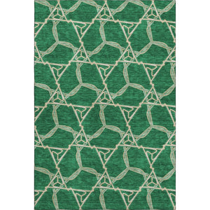 HomeRoots 5' X 8' Stylish Emerald Gray & Beige Geometric Area Rug – Washable, Durable, UV Resistant Design 675992