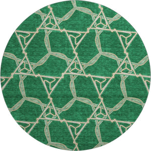 HomeRoots 8' Stylish Emerald Gray & Beige Geometric Washable Round Rug with UV Protection for High Traffic Areas 675993