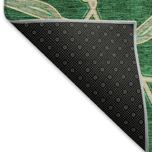 HomeRoots 8' Stylish Emerald Gray & Beige Geometric Washable Round Rug with UV Protection for High Traffic Areas 675993