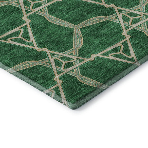 HomeRoots 8' Stylish Emerald Gray & Beige Geometric Washable Round Rug with UV Protection for High Traffic Areas 675993