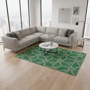 HomeRoots 8' X 10' Modern Emerald Gray & Beige Geometric Washable Area Rug with UV Protection & Soft Touch 675994