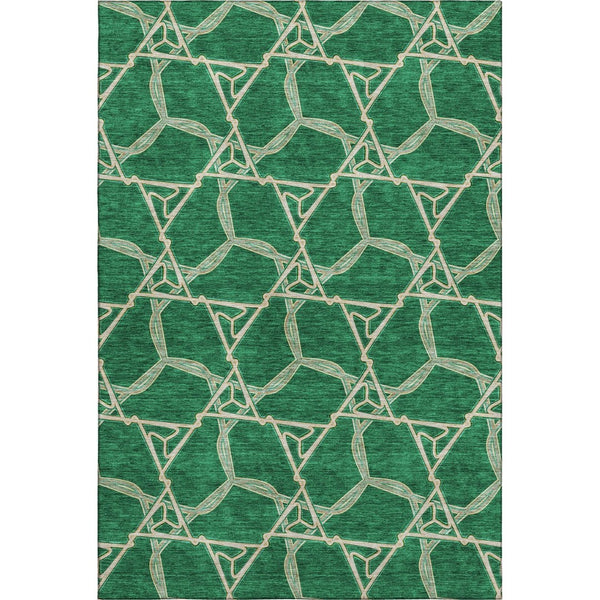 HomeRoots 8' X 10' Modern Emerald Gray & Beige Geometric Washable Area Rug with UV Protection & Soft Touch 675994