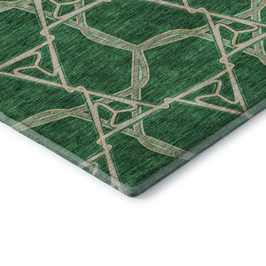 HomeRoots 8' X 10' Modern Emerald Gray & Beige Geometric Washable Area Rug with UV Protection & Soft Touch 675994